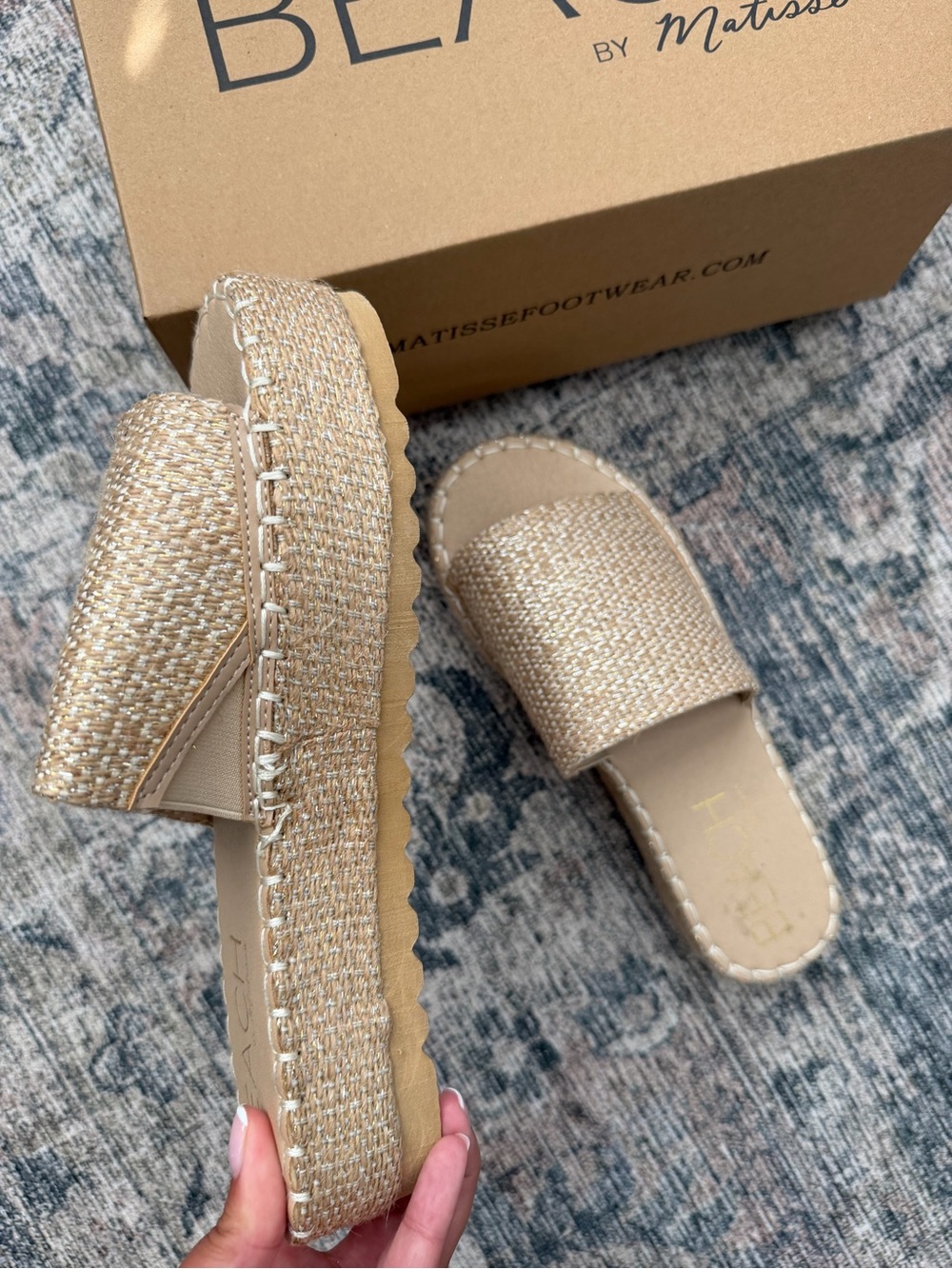Matisse Metallic Woven Platform Slide Sandals - Gold